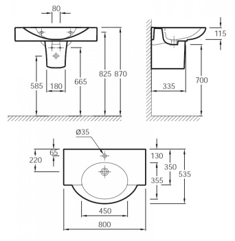 Раковина Jacob Delafon Presquile E1343-00 80 см белый