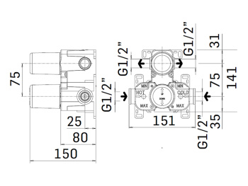 Внутренняя часть встраиваемого термостического смесителя для душа Mamoli EUCLIDE 271000000027
