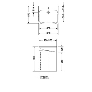 Duravit DuraStyle Раковина медицинский Med без перелива, с 1 отв. под смес., 650x570мм, Цвет: Белый