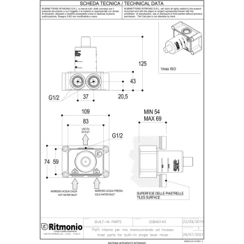 Внутренняя часть Ritmonio Built-in kit для смесителя из стены на 1 источник E0BA0143