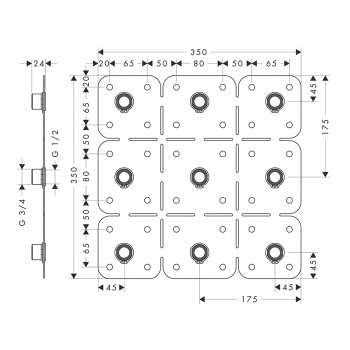 Axor ShowerHeaven Монтажный комплект для совместного монтажа душевых модулей 120х120мм, ½
