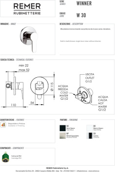 Смеситель для душа Remer Winner  хром W30