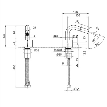 Смеситель для биде Fantini Af/21 1 отв., без донного клапана, излив 130, матовая натуральная сталь 27 93 A508WF