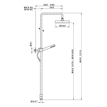 Душевая стойка с верхним душем Nicolazzi Doccia 20см, с переключателем и ручным душем, натуральная латунь 5714WSGO20