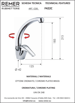 Смеситель для кухни Remer 35  (укороченный) F422C