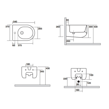 Биде подвесное Kerasan Flo 54х28,5, с 1 отв.под смеситель, белый матовый 312330