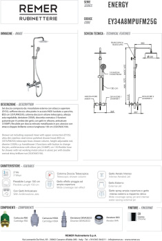 Душевая система Remer Energy с изливом хром (CR) EY34A8MPUFM25G