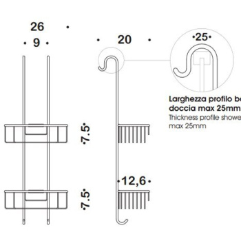 Полочка-решетка двойная для душа Colombo Complementi хром B9635.CR