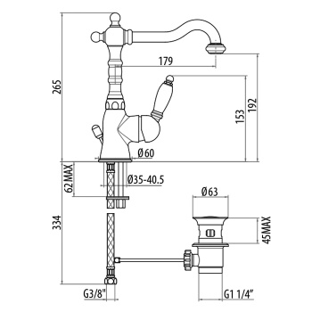 Смеситель для раковины с высоким изливом Gattoni Orta 2741/27D0 OLD золото