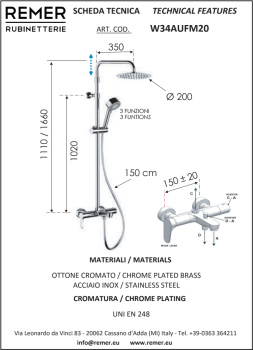 Душевая система Remer Winner с изливом хром (CR) W34AUFM20