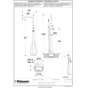 Смеситель напольный для ванны Ritmonio Diametro35 Cross хром PR53DB202CRL