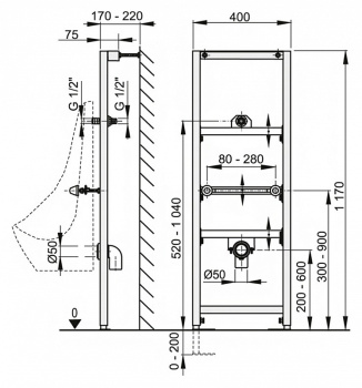 Инсталляция для писсуара AlcaPlast A107/1200