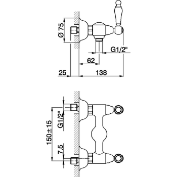 Смеситель для душа Cisal Arcana Toscana настенный, двухвентильный, бронза TS00044127 Акция