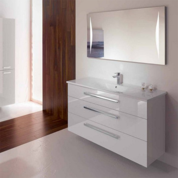 Burgbad Essento База подвесная с керам.умыв.123х49.5х75.5см. 3 выдв ящика, вкл сифон, с 1 отв для смес. цвет: белый  высоглянц F1130,без-рейлинг G0090 с зеркалом с подсветкой  SIHF120