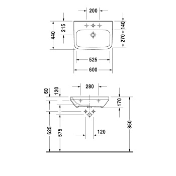 Duravit DuraStyle Раковина  медицинский Med,без перелива, без отврстия под смес., 600x440мм, Цвет: Белый