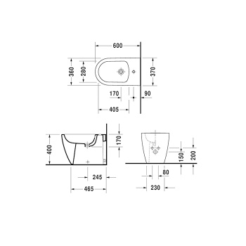 Duravit Me by Starck Биде напольное приставное  37х60 см,  с 1 отв. под смеситель, с креплением, цвет белый с WonderGliss