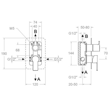 Смеситель для душа Ramonsoler Blautherm встраиваемый на 2 выхода 941502S