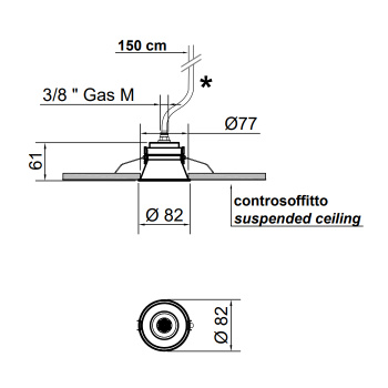 Встраиваемый верхний душ Antonio Lupi Zenit 8, прямая струя, черный А0002423949