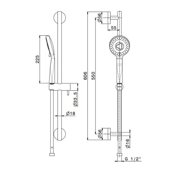 Душевая стойка OLE c ручной круглой лейкой и шлангом Kerama Marazzi без выхода для подачи воды, хром 69457KM.21.018