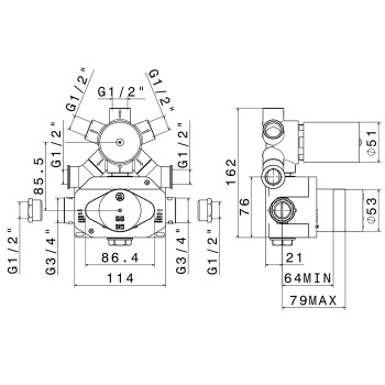 Встраиваемая часть для душа Newform 1/2 на 5 источников, 27889.00.000