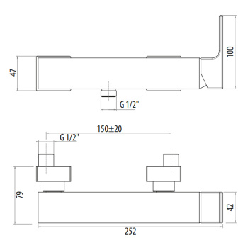 Смеситель для душа Gattoni Kubik однорычажный, вывод снизу, nero opaco 2525/25NO