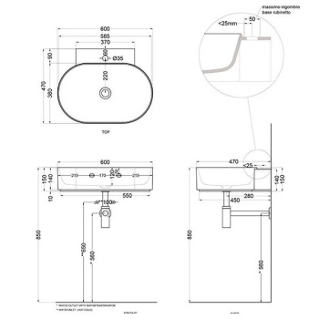 Раковина подвесная Cielo Mare MRLS60 LV 60 см черный