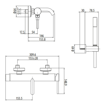Смеситель для ванны настенный излив Gattoni Circle Two 146 ,с ручной лейкой на держателе, bianco opaco 9100/91BO