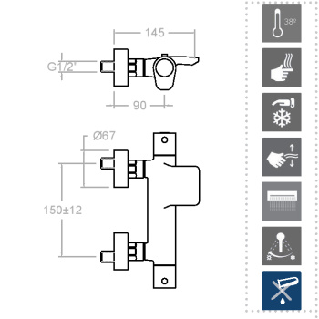 Смеситель термостатический Ramonsoler Alexia для ванны (каскад) с душевым комплектом золото 363901DOC