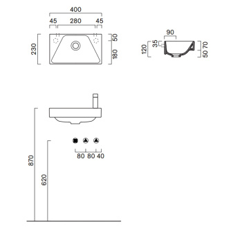 Раковина Catalano Comfort 40x23, без отв, белый глянцевый 920410001