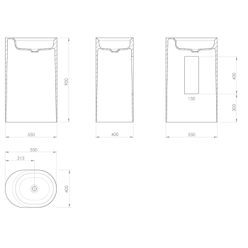 Раковина свободностоящая Knief Glow 55х40х90 без перелива, выход в пол, белый матовый 0600-063-01