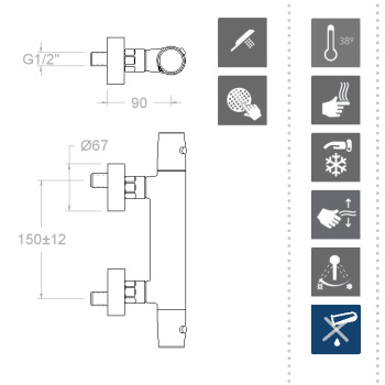 Смеситель термостатический Ramonsoler Tzar для душа с душевым комплектом золото 343401DOC