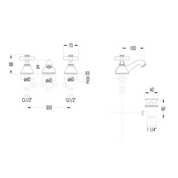 Смеситель для биде Devon&Devon City на 3 отв. с донным клапаном хром UTCI112CR