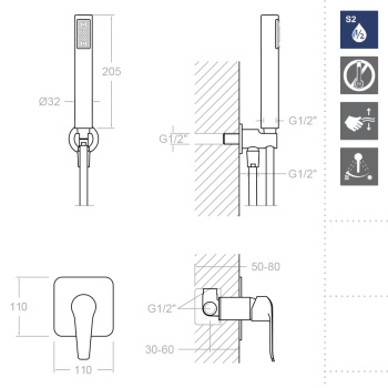 Смеситель для душа Ramonsoler Ypsilon встраиваемый с ручным душем plus K6418011