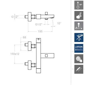 Смеситель термостатический Ramonsoler Kuatro для ванны с душевым комплектом 4736MK