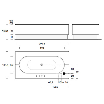 Топ для ванны Vitage Milldue Edition Four Seasons 2005х1005х30, со ступенчатой обработкой, разделен на 2 части по длине, мрамор Emperador, 4402.B21