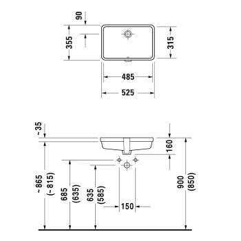 Duravit Vero Раковина  встр., для встраивания снизу, с перел.,  включая крепление для встраивания в деревянную столешницу, 485x