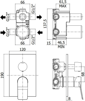 Смеситель для душа Paffoni Tilt TI018NO/M (с внутренней частью)