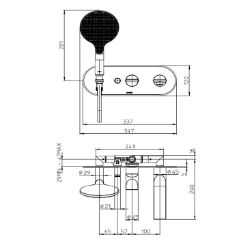 Bossini Apice Смеситель для ванны, встраиваемый, на 2 выхода, с ручным душем и шлангом 150см., внешн