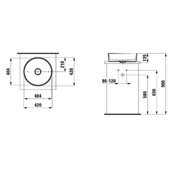 Laufen Kartell Раковина-чаша 420х420х120мм без перелива, без отв. под смеситель, цвет: черный глянцевый