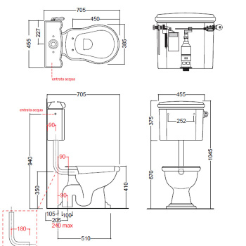 Бачок подвесной Kerasan Retro 108201 для низкой трубы, для унитаза 1011/1010, без трубы и механизма слива, белый
