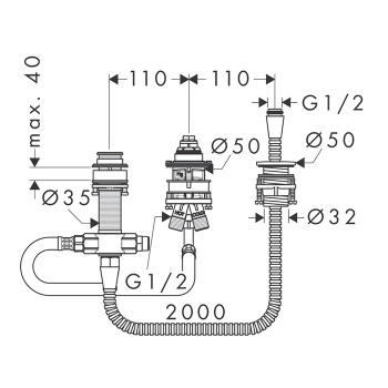 Скрытая часть смесителя Axor на 3 отверстия на край ванны 13439180
