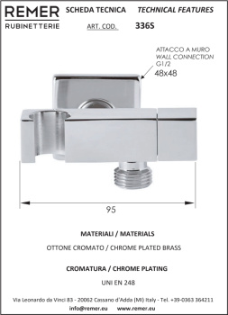 Держатель-кран Remer с подключением шланга хр.латунь 336S