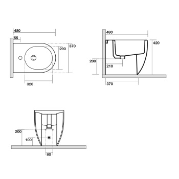 Биде приставное Kerasan Flo 48, с 1 отв под смеситель, белый, крепить на силикон или на крепеж 762901 312701