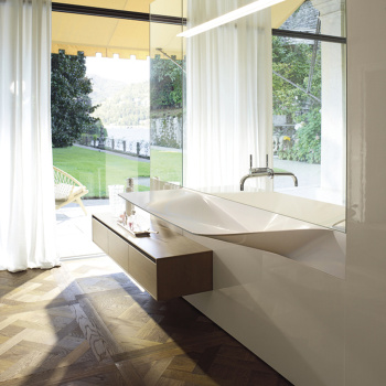 BURGBAD RC40 Композиция №1 332х70х220см, раковина глянц, тумба 3 ящика, пенал 2 двери, зерк с подсв, подвесная, цвет: Sand Hochglanz/Eiche Fineline Hellgrau SGJH301R F4516/F4610C0001*1