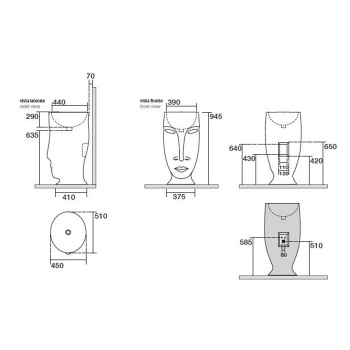 Раковина свободностоящая Kerasan Artwork Moloco, с отверстием для слива в стену, белый матовый 474030