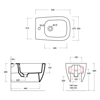 Биде подвесное Alice Wunder 53х31, чёрный матовый, 45010108