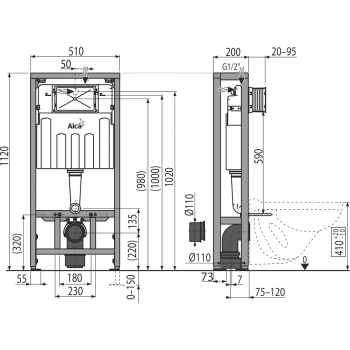 Инсталляция для унитаза AlcaPlast Solomodul AM116/1120