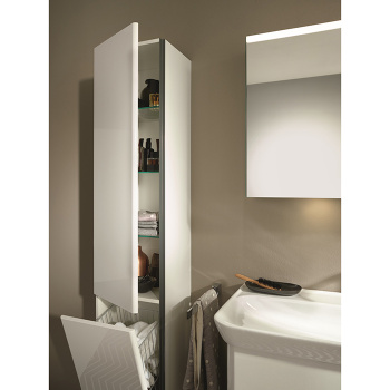 Burgbad Iveo Пенал 176х32х35см, 1 дверь, петли слева, 1 ящик для белья, 3 полки стекл, 1 полка несъе