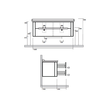 Тумба подвесная под раковину Kerasan Waldorf 150, с 4 ящиками, лак.дерево, черный матовый/Nero matt 925431