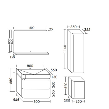 Комплект мебели Burgbad B.ME 80х55х68cм., подвесной, 2 ящика, c раковиной, с 1 отв., 2 шкафа, цвет: белый матовый